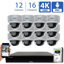 16 Channel NVR (12) 4K Microphone Varifocal IP PoE Dome Security Camera System
