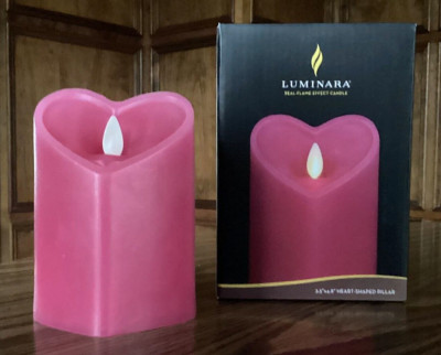 Luminara Raspberry Sorbet Flameless Candle Heart Shaped LED Pillar - 3.5'' x 4.5