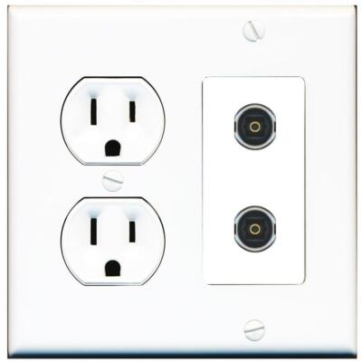 2 Port Electrical Outlet Cover Plug Round White UL 2 TOSLINK Wall Plate