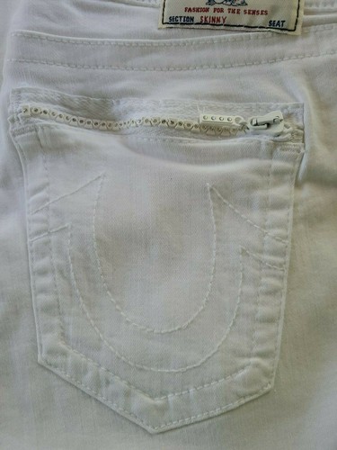 NWT True Religion Skinny Optic White Jeans Swarovski Crystal Zip Size 32 - Picture 6 of 8