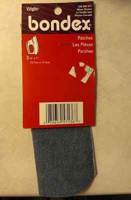 Iron-On Worn Denim Patches 5''X7'' 070659571367. Bondex. Two patches NEW.         
