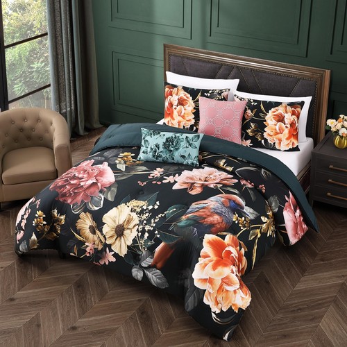 Bebejan Botanical Birds 5 Piece Reversible Comforter Set in Queen
