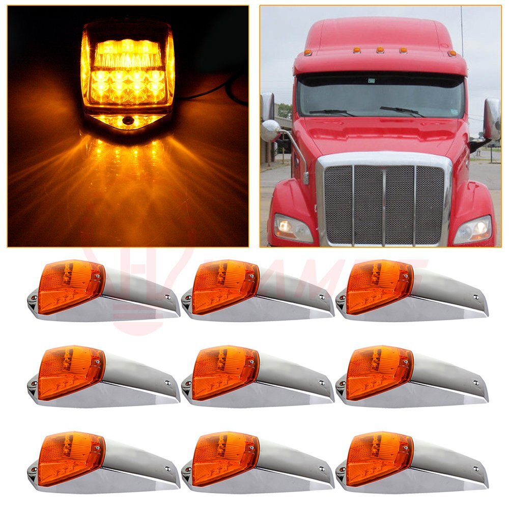 9-Piece Amber LED Cab Marker Roof Light Kit For Peterbilt, Kenworth, Freightliner Trucks - 12V 3 thumbnail image