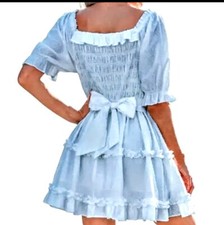 SPRING SALE💙1X Wusifie Women Square Neck Half Sleeve Cotton Dress Tie Back NWT