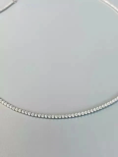 Collar Gargantilla Tenis Redonda Tester Pass Moissanite 3 mm Chapado en Oro Blanco 14K  Foto 2 de 4