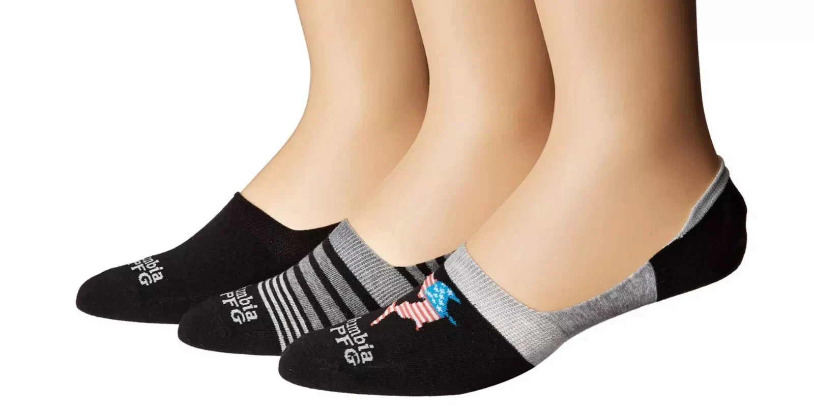 Columbia L111538 Black 3-Pack PFG Americana Liner Crew Cut Socks Men's Size S/M