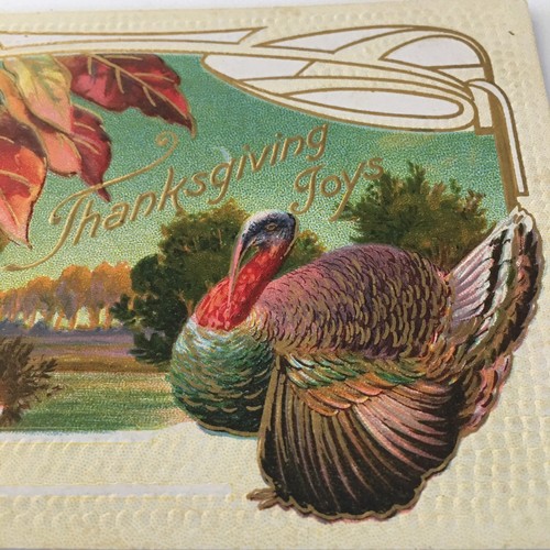 Vintage Erntedank Postkarte Türkei Herbst Blätter geprägt Gold Akzente gestanzt - Bild 2 von 5