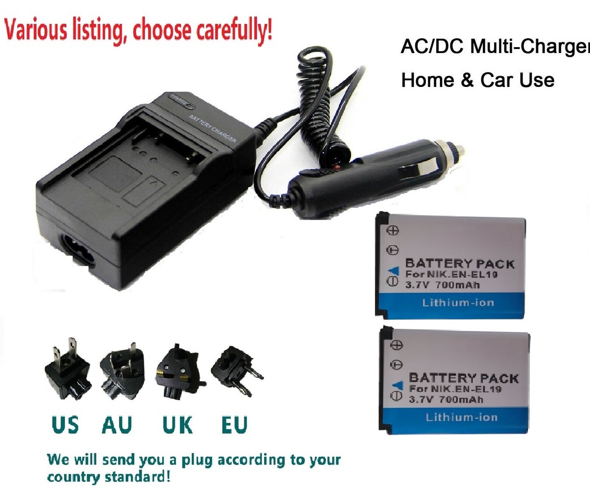 Universal Dock Battery Charger For Nikon EN-EL19 – Adjustable For Coolpix S4100, S3100 & Other Cameras (Battery Not Included)