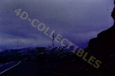 Vintage Slide Photo Gloomy Sky Over Snowy Mountain Road Scene