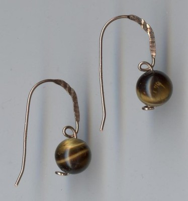 14K Massiv Rotgold 6mm Perle Tigerauge Edelstein Solitär Haken Ohrringe WR