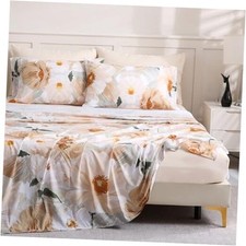 Floral Size Bed Sheet Set, 6 Piece, Deep California King Golden Serenity