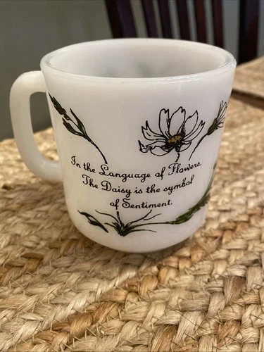Vintage Glasbake Milk Glass Mug Language Of Flowers Daisy Flower 1960’s