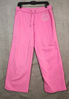 Jenni by Jennifer Moore Women's Peace Sign Sweatpants Pink M Groovy Retro Lounge