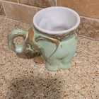 Frankoma Elephant Figural Ceramic Mug Green Brown White Glossy 0215-866