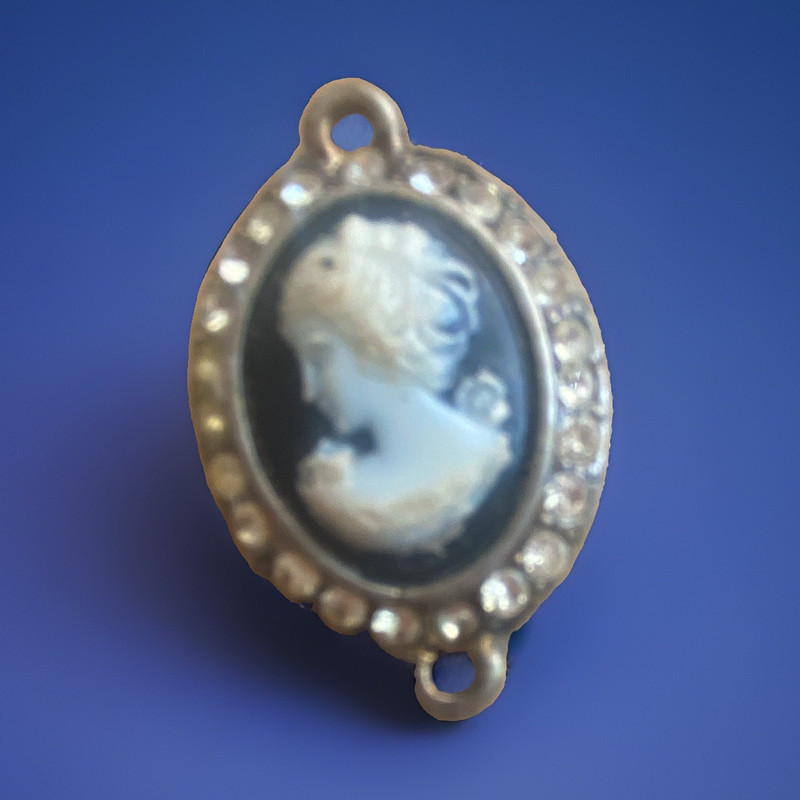 Oval Cameo Portrait Pendant, Gold Tone Metal Frame, Black/White Lady Profile