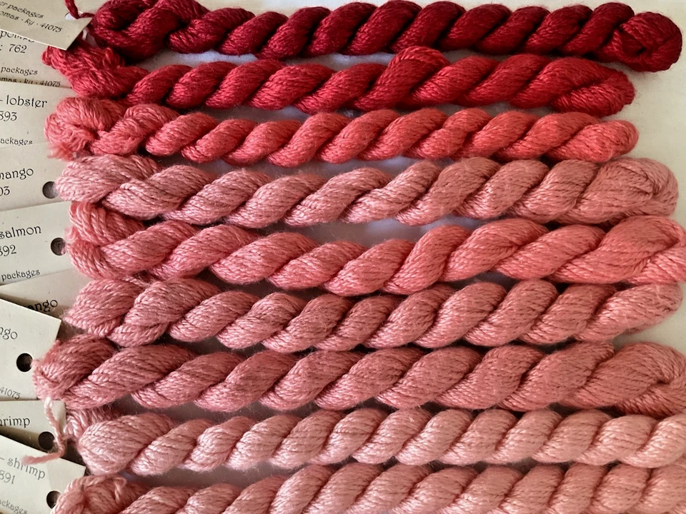 Needlepoint Embroidery Thread Ribbon Lot of 10 Silk & Ivory Corals to Reds New - Image 4 of 4