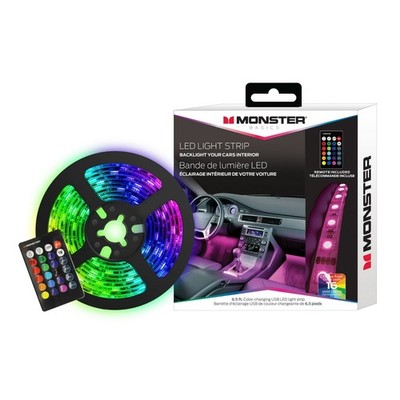 MONSTER  Backlight Your Cars Interior 6.5 ft. Color-Changing USB LED Light Strip