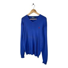 Vintage RALPH LAUREN POLO Jumper Sweater V-Neck Blue Size M