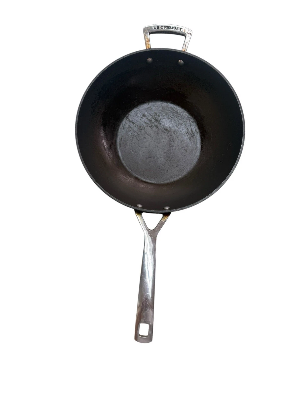 Le Creuset Toughened Non-Stick Stir Fry Wok with Handle 30cm - Needs A Good Clea