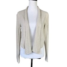 Eileen Fisher S Neutral Beige 100 Wool Long Sleeve Open Shawl Knit Cardigan