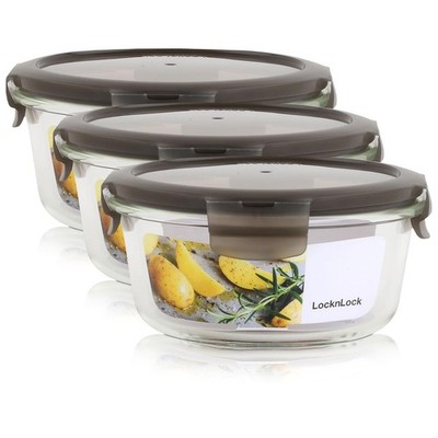 LocknLock Oven Glass Frischhalteglas LLG831G 650ml - Borosilikatglas (3er Pack)
