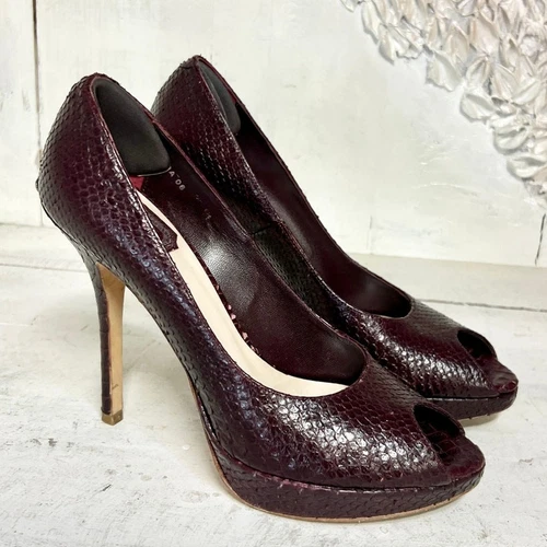 Escarpins Christian Dior cuir python gaufré bout ouvert violet femme pointure 37,5 / 7