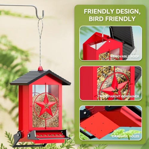 Squirrel Proof Bird Feeders for Outdoors, 5LBS Large Capacity Metal Wild Red - Picture 4 of 8