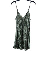 Zara Dress Womens Small Green Paisley Satin Slip Ruched Mini Party Casual