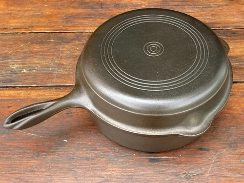 Wagner Ware Cast Iron Deep Double Skillet with Matching Hinged Lid