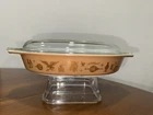 Vintage Pyrex Brown 22k Gold Early American Divided Casserole Dish W/ Lid 1.5 QT