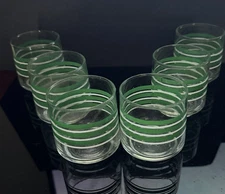 Vintage Retro Libby Green and White Striped Juice Glasses Stackable Set of 6