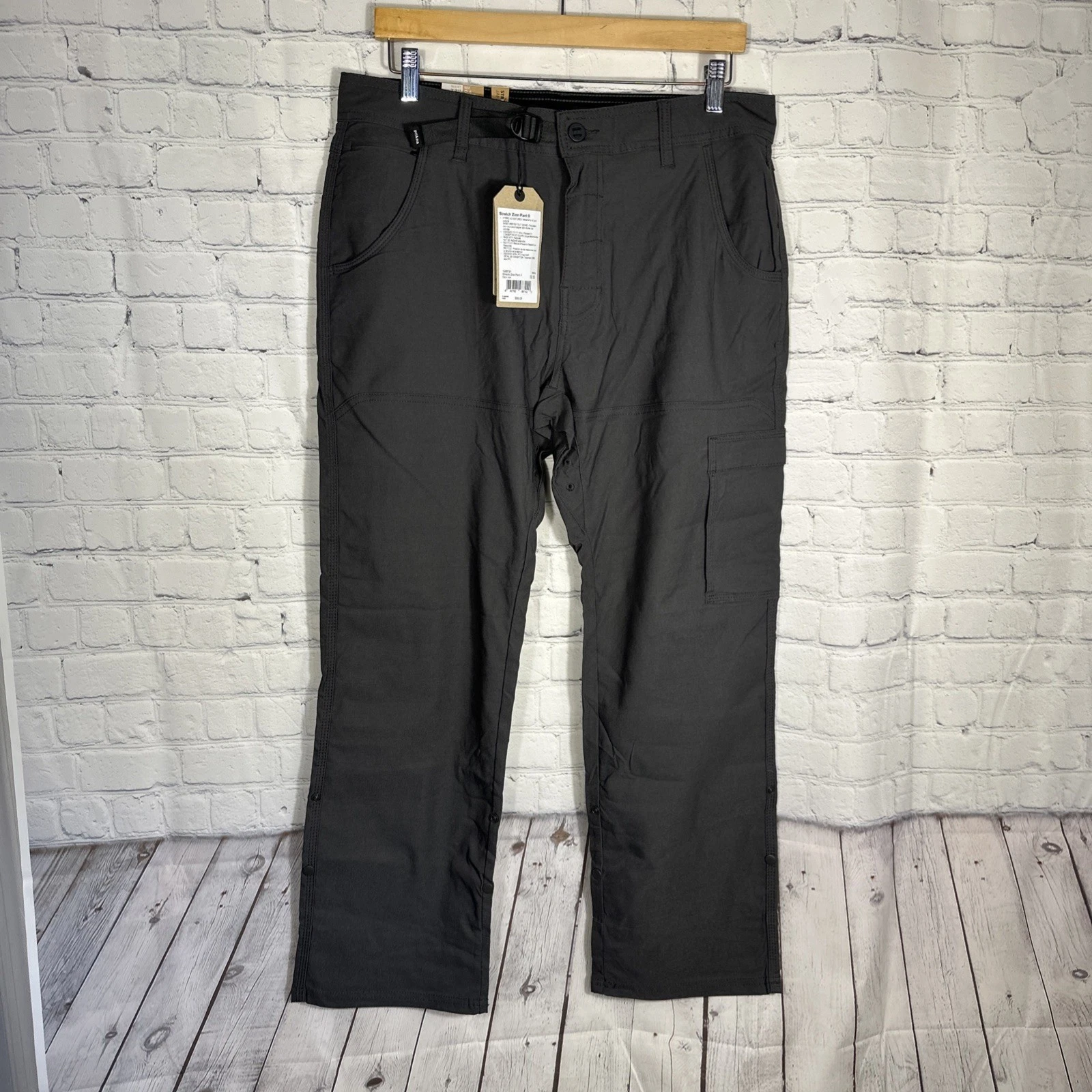 NEW Prana Zion II Pants 33x30 Stretch Relaxed Fit Cargo Dark Iron Straight