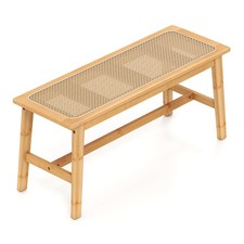 Bamboo Dining Bench with Handwoven Rattan Seat Farmhouse Kitchen Table Bench