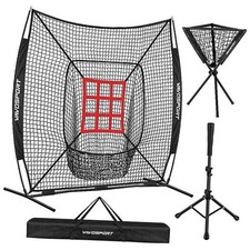 6x6' Baseball Net Set - Portable Softball Baseball Net, Batting Tee, Black