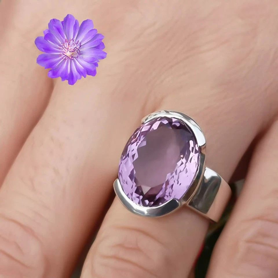 African Amethyst Gemstone 925 Sterling Silver Handmade Jewelry Ring All Size - Image 3 of 4