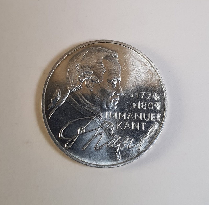 1974 West German 5 Deutsche Mark Immanuel Kant Silver Coin 62.5 % Silver