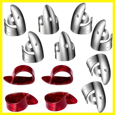 12 Pcs Steel Finger Picks Set, Including Stainless Steel Finger and Thumb Pic...