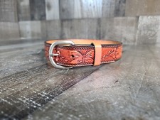 Butterfly Flowers Brown Leather Belt Hand Tooled Size 20" Silver Buckle