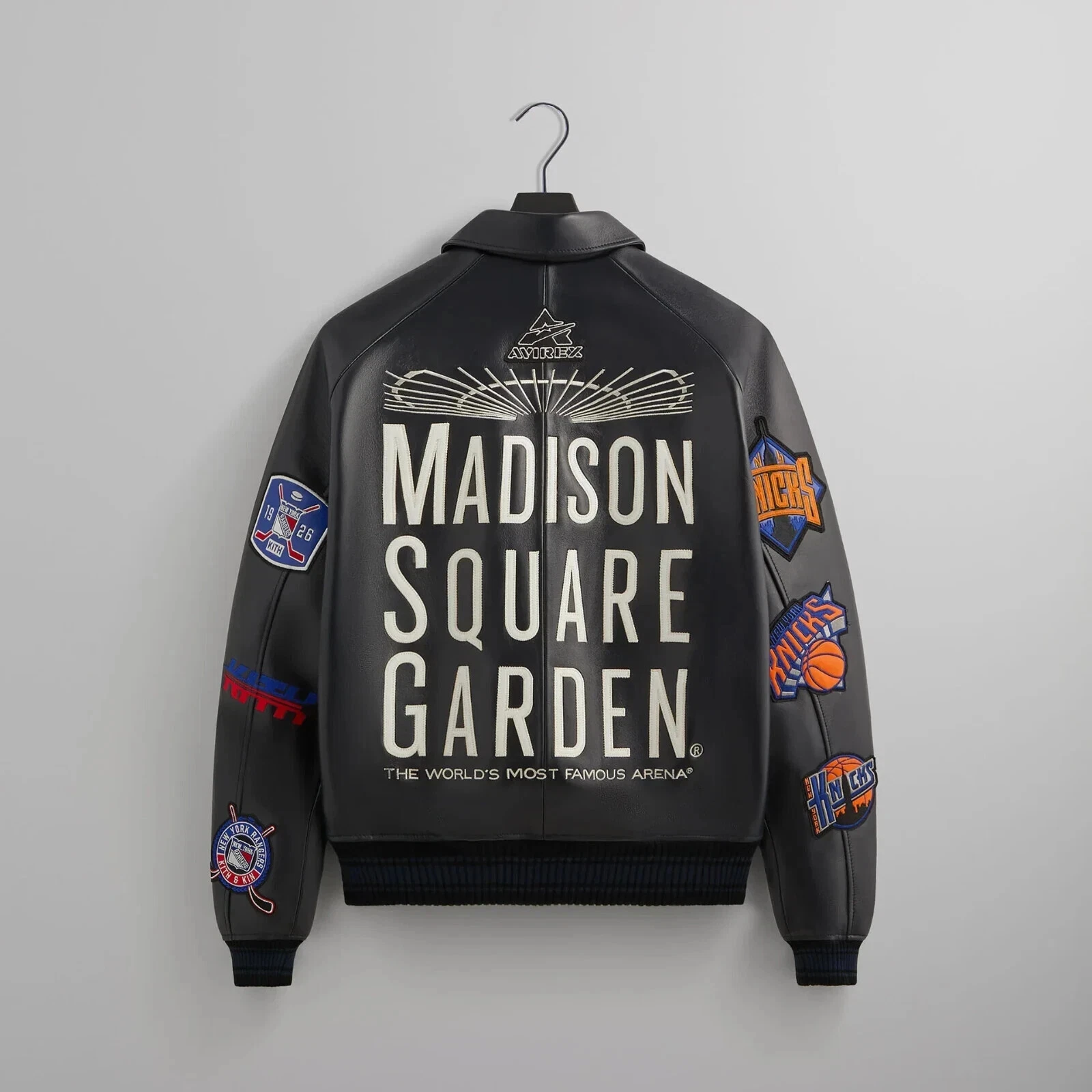 Avirex Knicks x Rangers Madison Square Garden Leather Varsity Jacket NWT