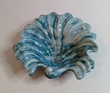 Cabbage/Lettuce Leaf  Relish/Trinket Dish Swirled Aqua Blue Glazed Vintage MCM