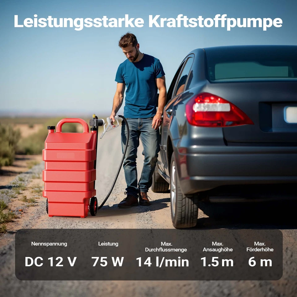 Wiltec 60l mobile Tankanlage 12V Pumpe Kraftstoffbehälter Diesel Benzin Kanister - Bild 4 von 4