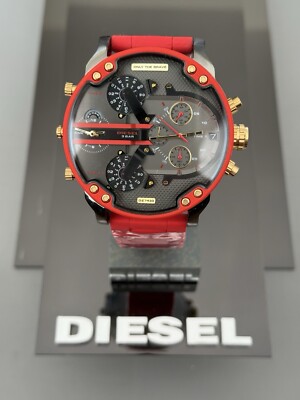 Diesel DZ7430 Mr.Daddy 2.0 Chronograph Gray Dial Red Silicone Strap Men's Watch