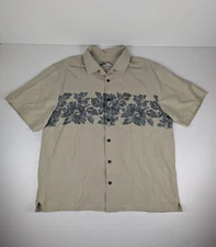 Paradise Found Hawaiian Shirt Mens XL Beige Floral Button Up Rayon Short Sleeve