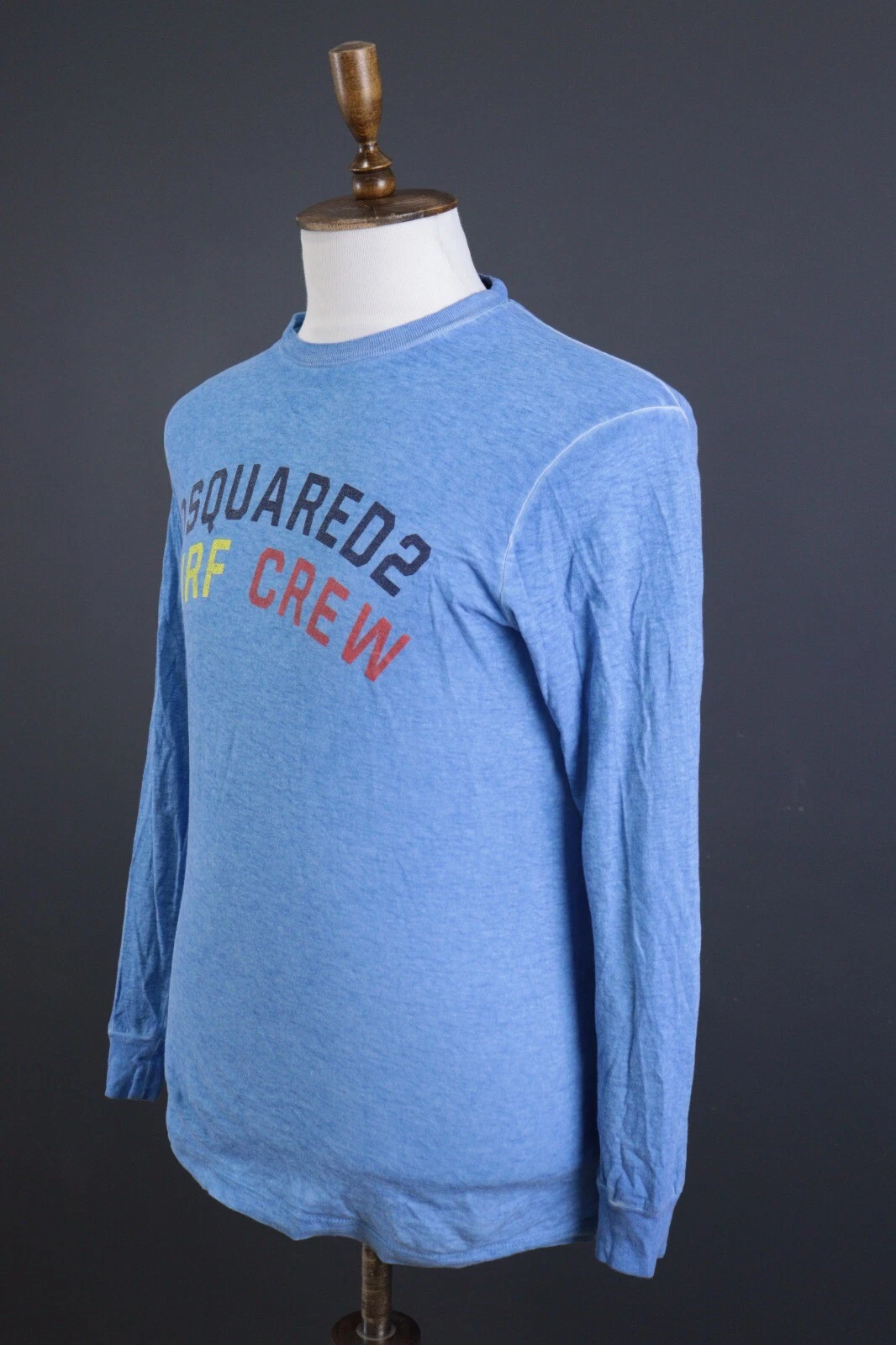 Felpa top DSQUARED2 blu lino manica lunga stampata taglia S