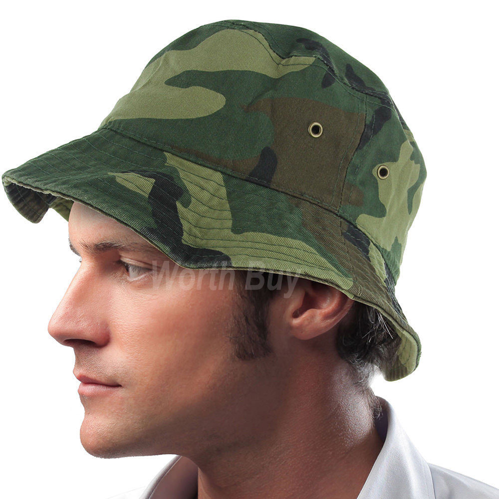 Sun Protection Bucket Hat with Boonie Brim for Fishing Camping in Woodland Camo for Men and Women-image