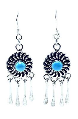 Zuni Handmade Native Turquoise Sterling Silver Hook Earrings By Al  Lementino 