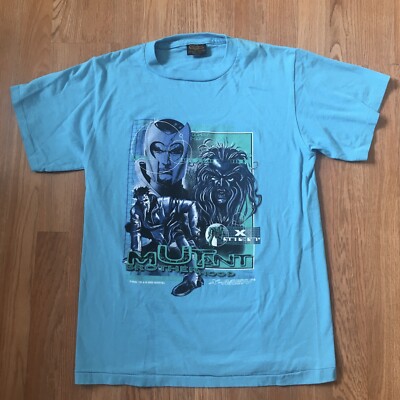SALE✨【希少】00s Marvel t-shirt anime-t fade Vintage 2000 Marvel Xmen Mutant Brotherhood Blue Shirt Changes Tag