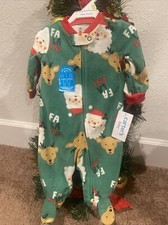 CARTERS Unisex Xmas Santa  Reindeer Faces Foot Sleeper 3 months Fleece