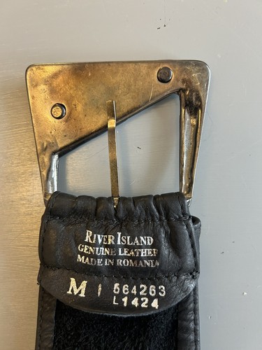 Y2K River Island 90’s Black Soft Leather Wide Belt Large Buckle Size M - Picture 4 of 5