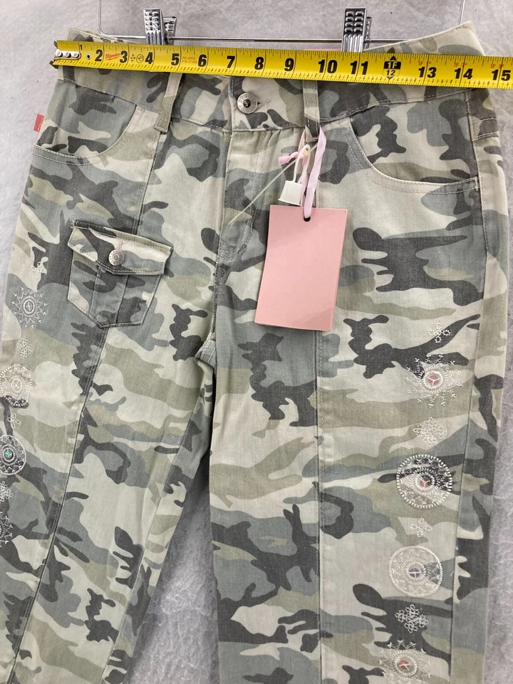 Calça Bongo YOUTH 16 Verde Camuflagem Capri Bordada Elástica Nova Com Etiqueta - Imagem 2 de 4